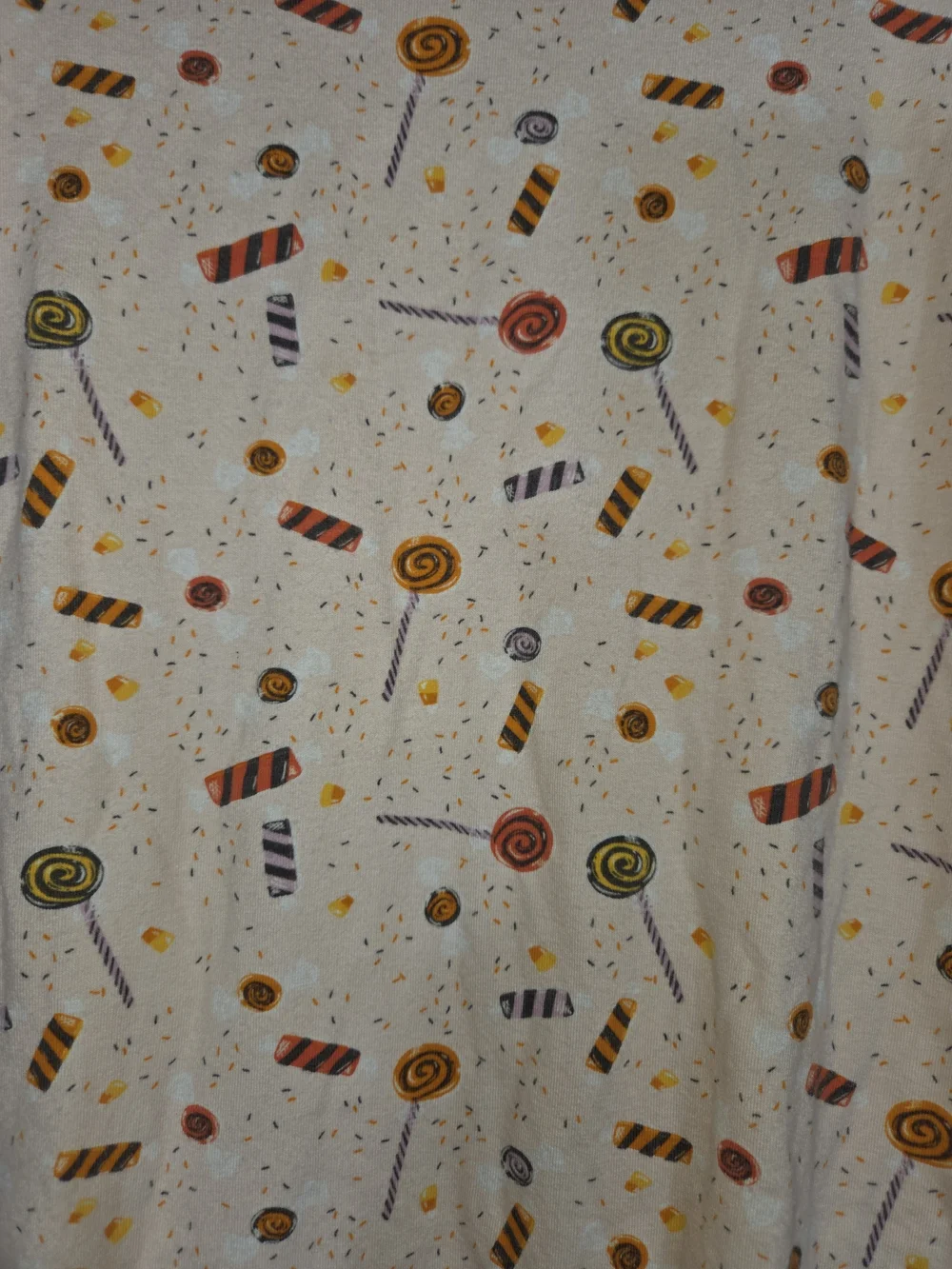 Ricrac & Ruffles Halloween Candy Print Romper in Cream w/black Trim. Size 18m